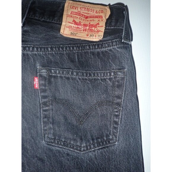 Levis 501 Jeans Bleached Smiley Face Black Denim Button Fly Straight Leg 30 x 32 - Picture 6 of 8